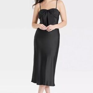 Target Black Satin Midi Slip Dress with Knot Front